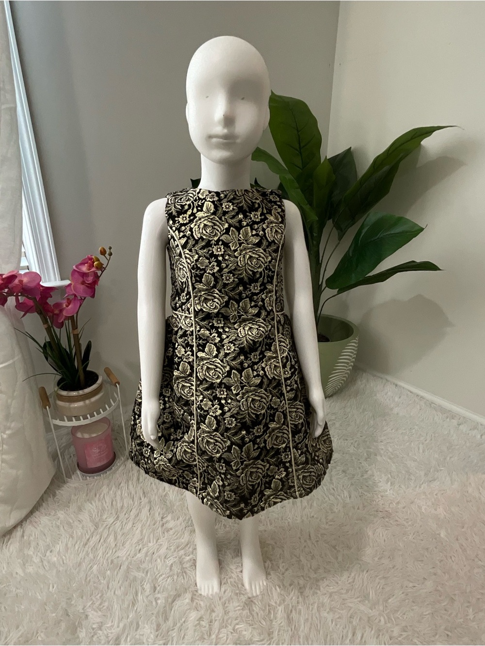The Children's Place Black and Gold Floral Jacquard Party Dress